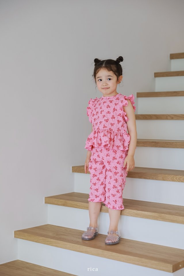 Rica - Korean Children Fashion - #fashionkids - Wa Sha Ribbon Top Bottom Set - 6