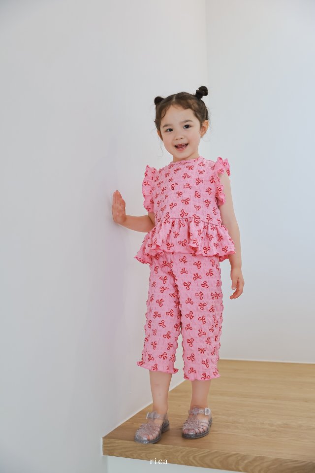 Rica - Korean Children Fashion - #kidsstore - Wa Sha Ribbon Top Bottom Set - 8
