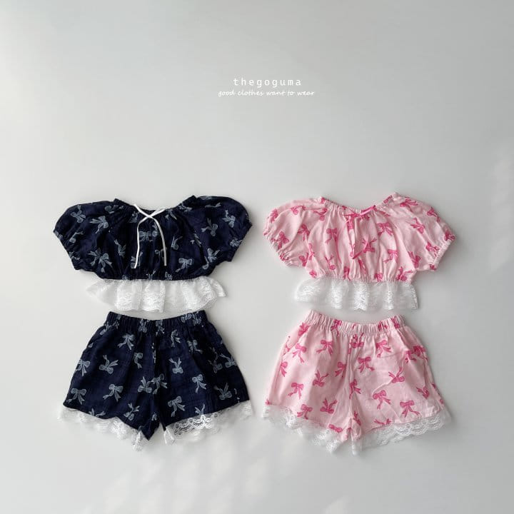 Thegoguma - Korean Children Fashion - #discoveringself - Ribbon Frill Top Bottom Set