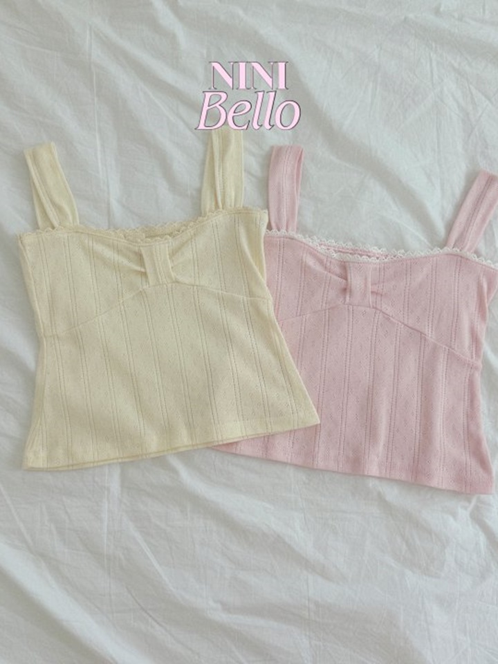 Eyelet Ribbon Sleeveless Blouse