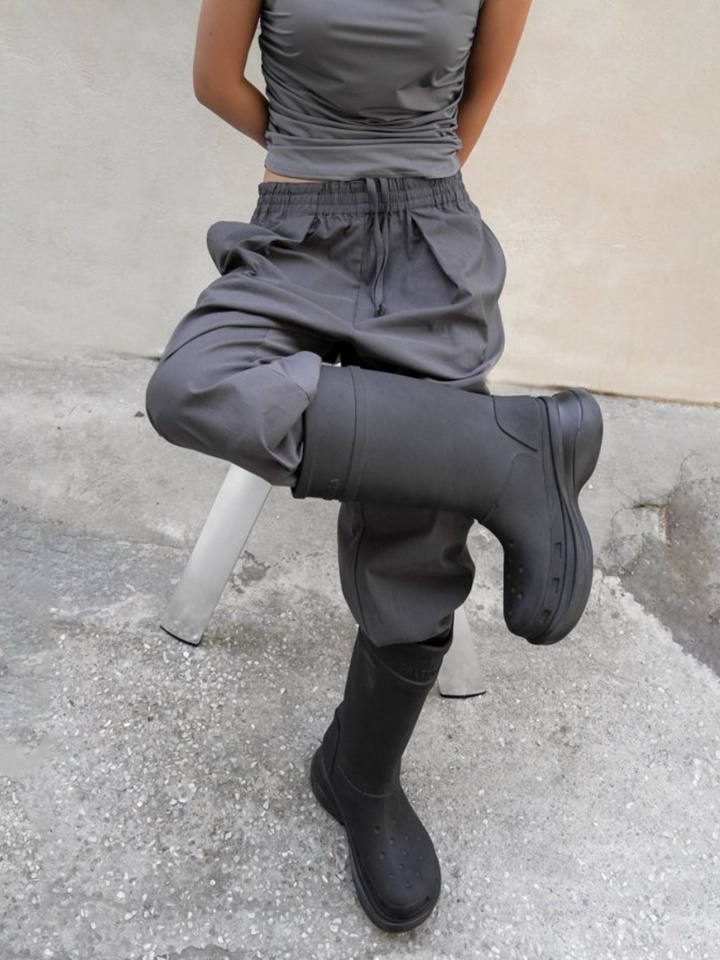 L Drawstring Banded Detail Wide Slacks