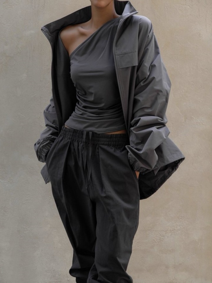One Shoulder Shirred Detail Sleeveless Top