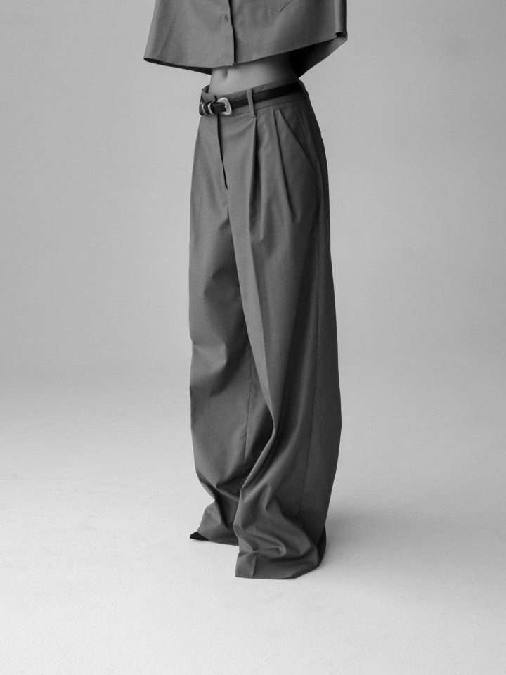 Side Pleated Pin Tuck Wide Trousers