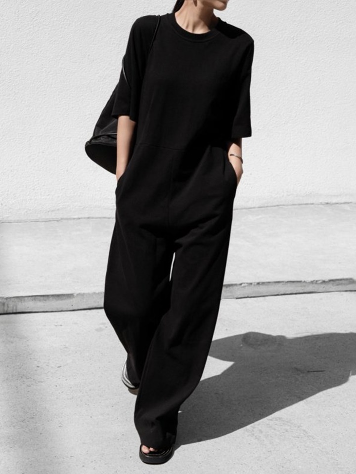 Back Zipped Detail Oversized Sweat Jumpsuit