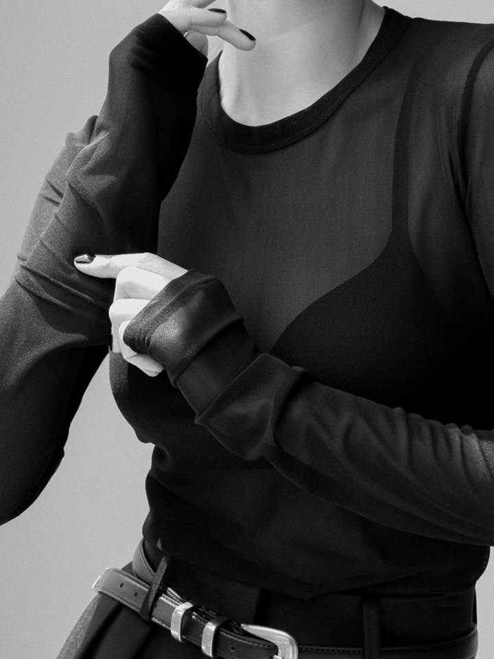 Mesh Sheer Long Sleeved T Shirt