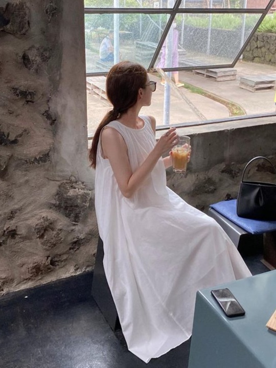 Cotton Shirring Sleeveless Dress 