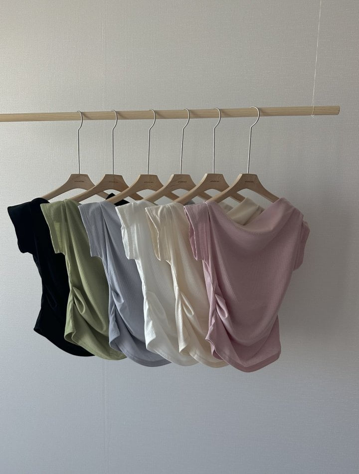 Afarrier - Korean Women Fashion - #womensfashion - Rib Drape Tee - 2