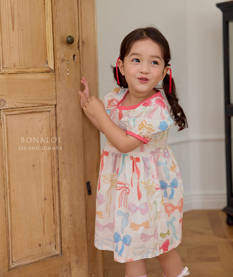 Bonaloi - Korean Children Fashion - #discoveringself - Ribbon Colored One-piece - 2