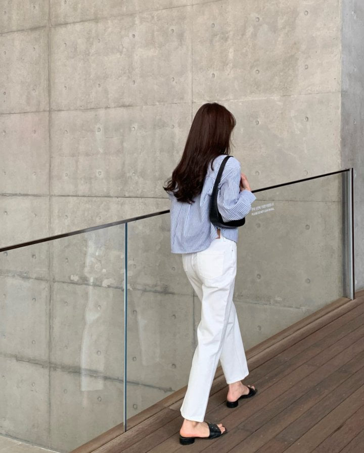 Moani - Korean Women Fashion - #momslook - French Stripe Crop Shirt - 2