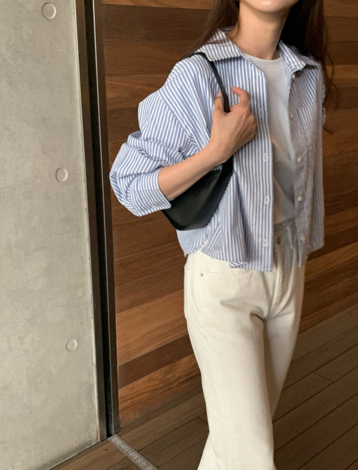Moani - Korean Women Fashion - #womensfashion - French Stripe Crop Shirt - 4