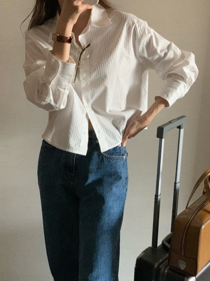 Moani - Korean Women Fashion - #momslook - French Stripe Crop Shirt - 9
