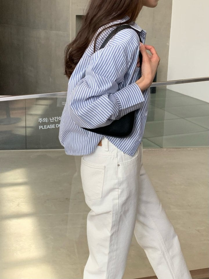 Moani - Korean Women Fashion - #womensfashion - French Stripe Crop Shirt