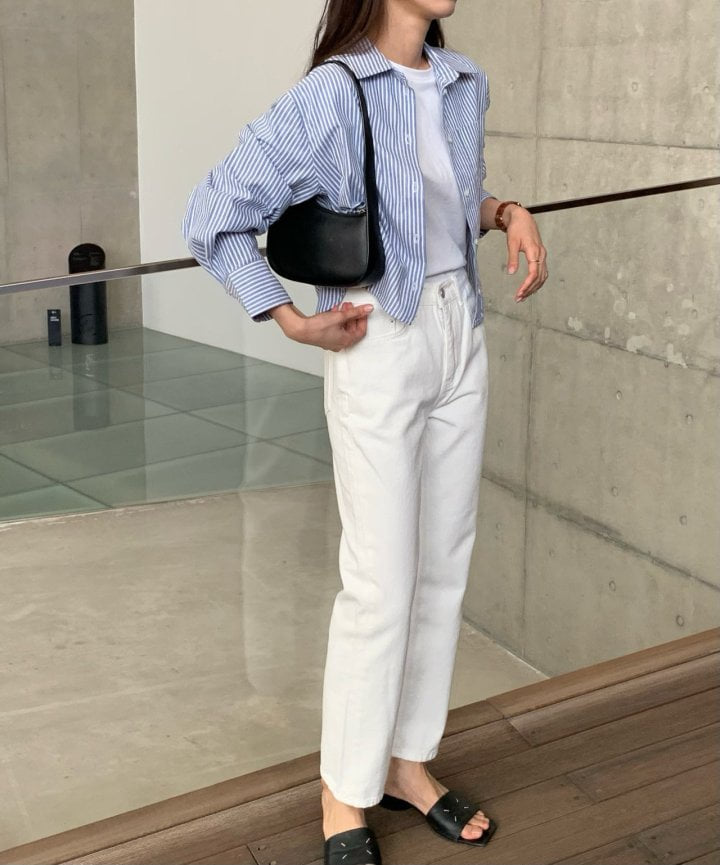 Moani - Korean Women Fashion - #womensfashion - French Stripe Crop Shirt - 3