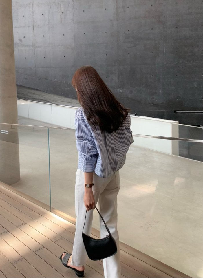 Moani - Korean Women Fashion - #womensfashion - French Stripe Crop Shirt - 5