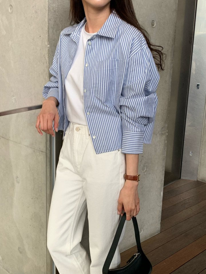 Moani - Korean Women Fashion - #womensfashion - French Stripe Crop Shirt - 7