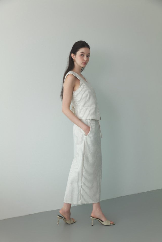 Neroli36 - Korean Women Fashion - #momslook - H Linen Stripe Skirt - 11