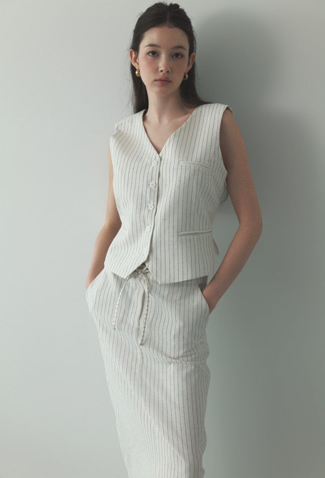 Neroli36 - Korean Women Fashion - #momslook - H Linen Stripe Skirt - 5