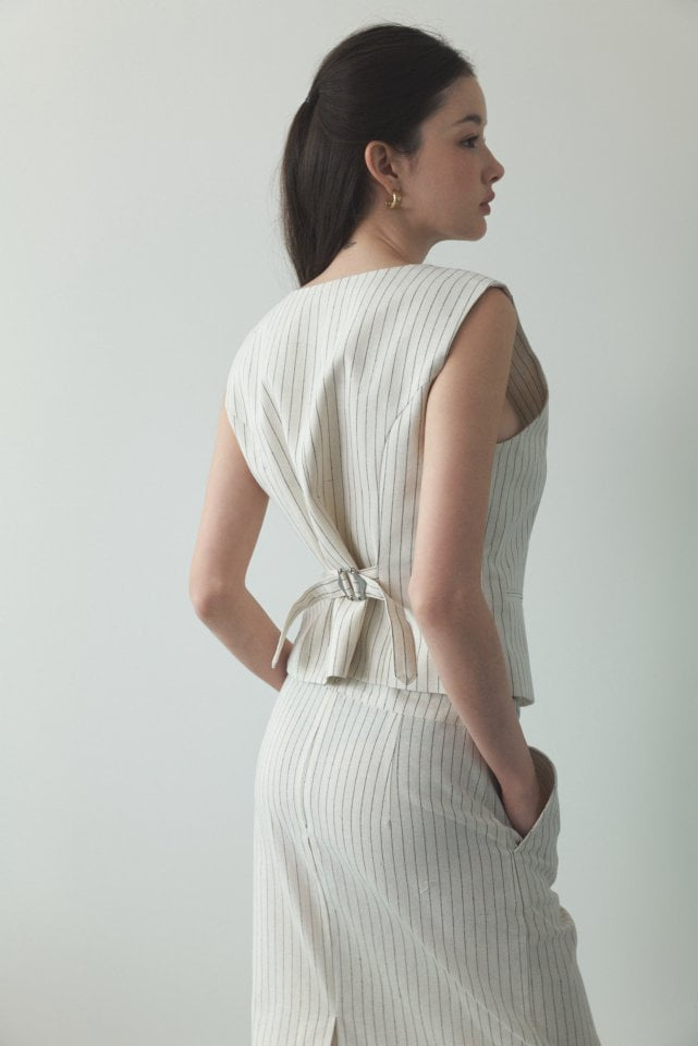 Neroli36 - Korean Women Fashion - #momslook - H Linen Stripe Skirt - 7