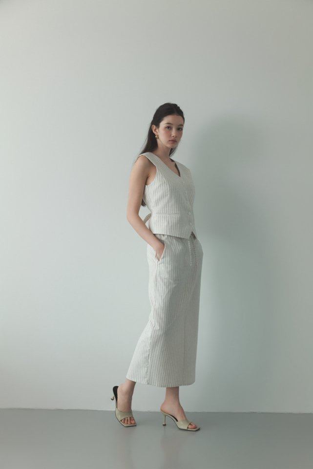 Neroli36 - Korean Women Fashion - #womensfashion - H Linen Stripe Skirt - 10