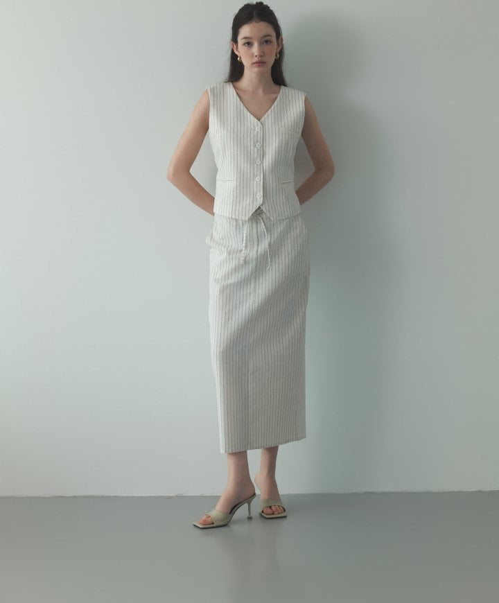 Neroli36 - Korean Women Fashion - #womensfashion - H Linen Stripe Skirt - 6