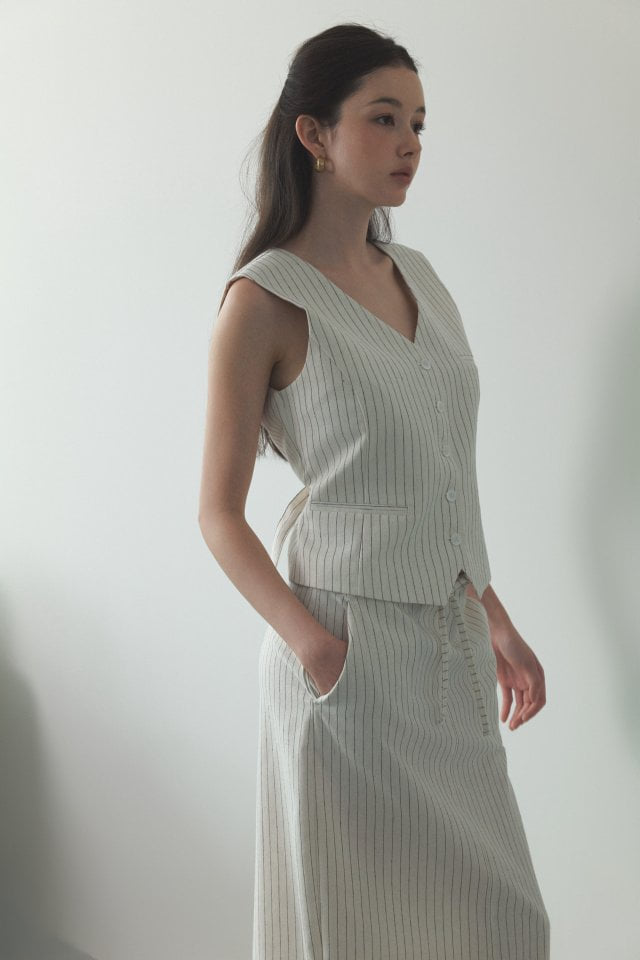 Neroli36 - Korean Women Fashion - #womensfashion - H Linen Stripe Skirt - 8