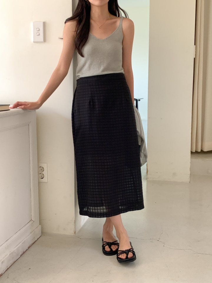 Osense - Korean Women Fashion - #restrostyle - Mono Check Long Skirt - 5