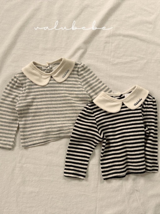 Bebe Stripe Puff Collar Tee