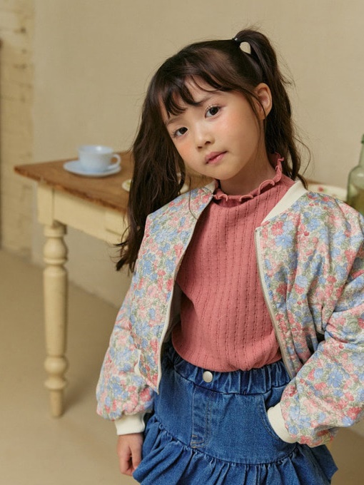 Flower Shirring Bomber Jacket
