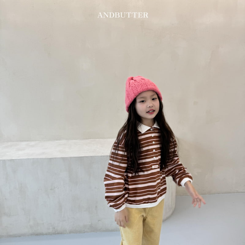 Andbutter - Korean Children Fashion - #discoveringself - Stripe Rugby Collar Tee