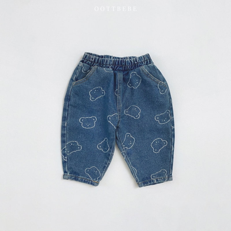 Oott Bebe - Korean Children Fashion - #fashionkids - Bear Denim Baggy Pants - 3