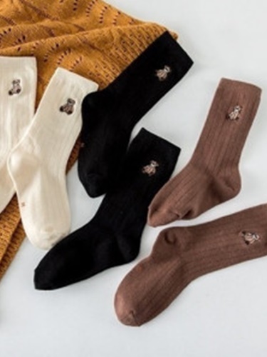 Bear Embroidery Socks