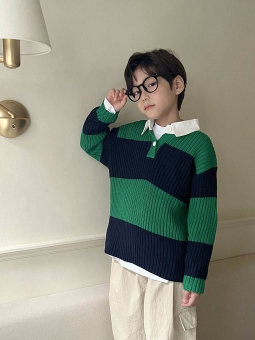 Stripe Collar Knit Pullover