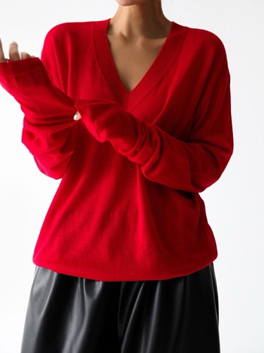 Wool Silk V-neck Knit Pullover