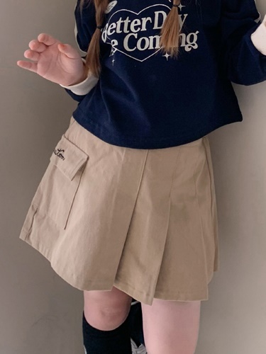 Cotton Cargo Pleats Skirt