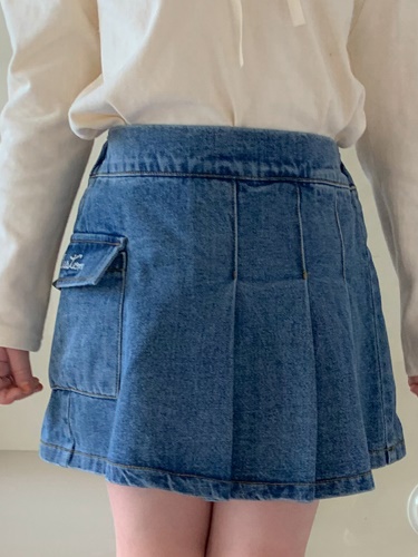 Denim Cargo Pleats Skirt