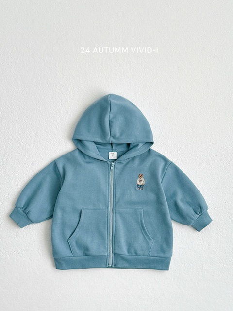Bear Embroidery Hood Zip-up