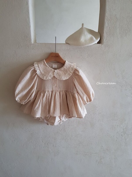Check Collar One-piece Bodysuit