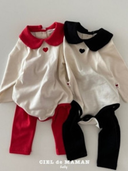 Heart Embroidery Bodysuit with Leggings