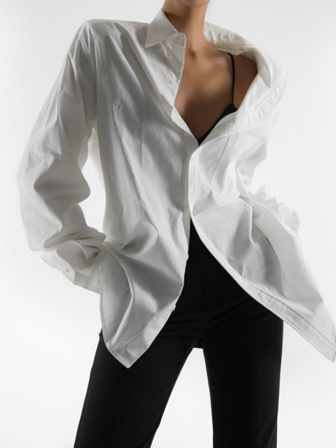 Unbalanced Collar Poplin Button Down Shirt