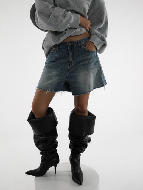 Raw Cut Washed Denim Shorts