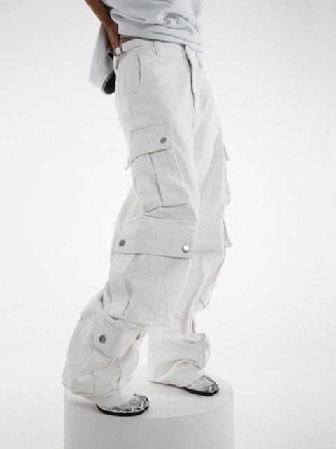 Three Pocket Snap Button Cargo Wide Trousers