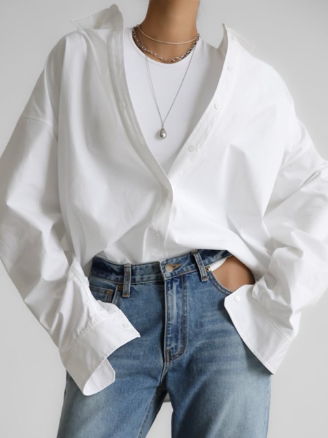 Swing Collar Cotton Button Down Shirt