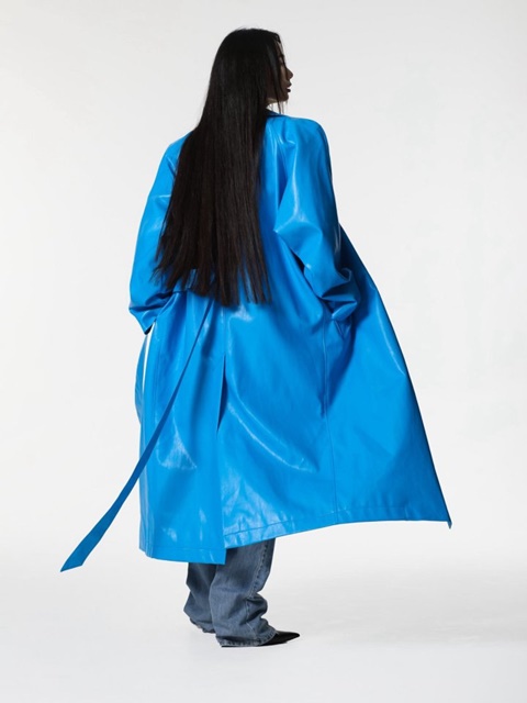 Padded Shoulder Leather Maxi Trench Coat