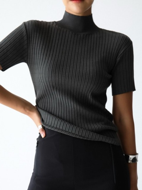 Classic Ribbed Half Turtleneck Knit Top