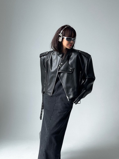 Double Zipped Buckle Belted Biker Jacket
