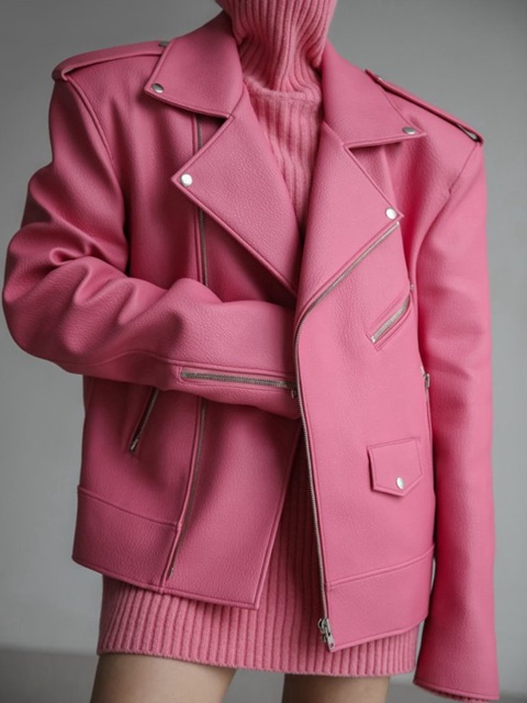 Oversized Chunky Zipped Leather Biker Jacket