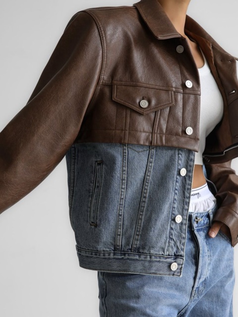 Vegan Leather Mix Trucker Jacket