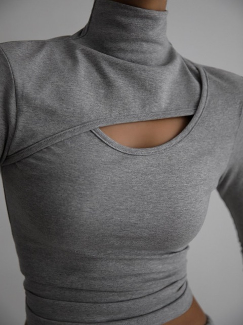Front Cut Out Turtleneck Tee