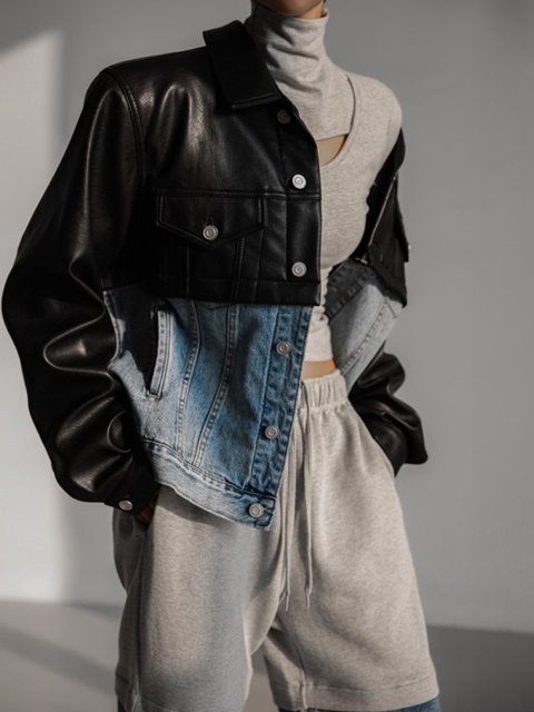 Vegan Leather Mix Trucker Jacket