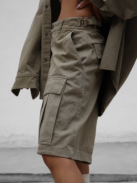 Washed Cotton Cargo Bermuda Pants